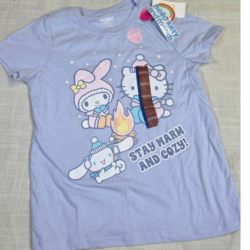 Sanrio Hello Kitty My Melody Cinnamoroll Lavender Graphic T-Shirt Girls L 10/12